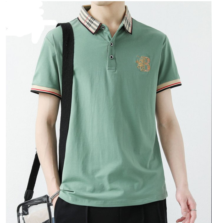 เสื้อ polo ผู้ชาย แบบสวย งานแฟชั่น ดีไซน์ เสื้อ โปโล คอปก ลายสก๊อต ปัก ตัวอักษร B แบบเก๋ ๆ 364860
