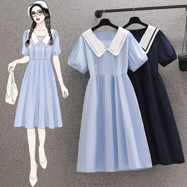 เดรสคนอ้วน เดรสสาวอวบ ชุดเดรสคนอ้วนวัยรุ่น เดรสระบายทรงเอ สีดำ สีฟ้า BY PLUS SIZE Girl