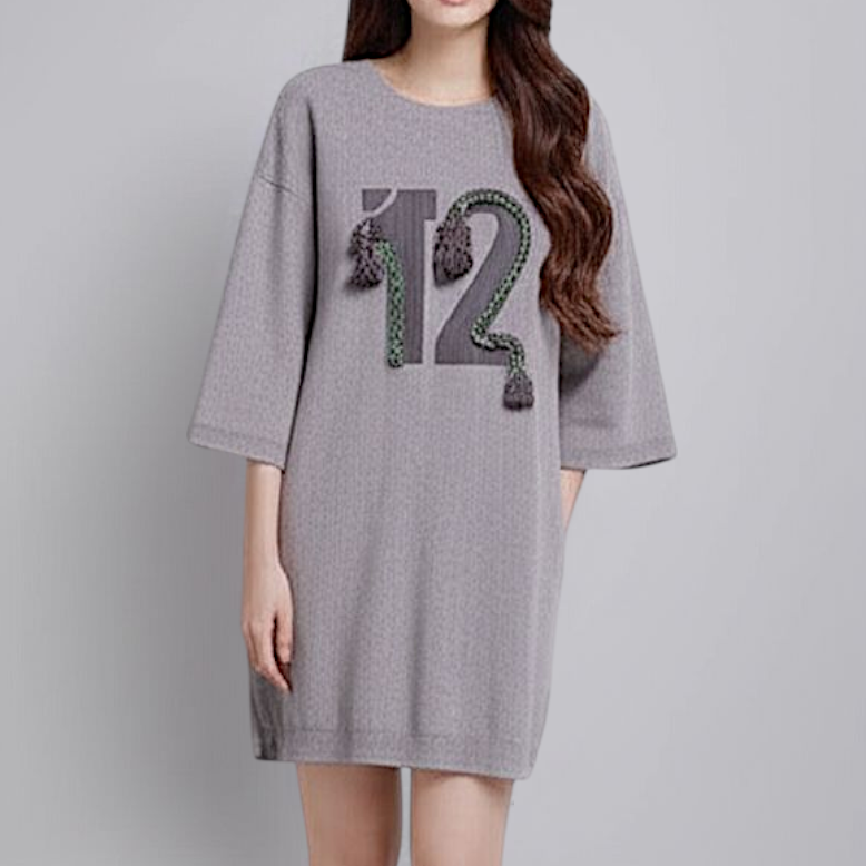 🩶 Dress4533 เดรสไหมพรมโอเวอร์ไซส์ สีเทามินิมอล ลุคชิคในวันสบายๆ