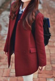 โค้ทกันหนาว สไตล์เกาหลี สีแดงเลือดนก สไตล์นักเรียนเกาหลี พร้อมส่ง RED