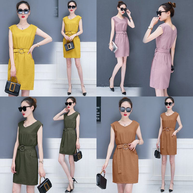 Dress4512 เดรสคอวีทรงสวยแขนในตัว เอวสม็อคยางยืด เข็มขัดผ้าเข้าชุด มีกระเป๋าข้าง ผ้าโพลีเนื้อดีใส่สบาย งานสวยใส่ง่ายน่ารักมาก ใส่เที่ยว/ใส่ทำงานได้ มี 4 สี ชมพู, เขียว, น้ำตาล, เหลือง