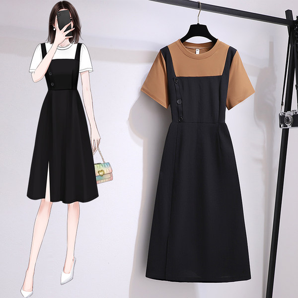 เดรสคนอ้วน เดรสสาวอวบ ชุดเดรสคนอ้วนวัยรุ่นแขนสั้น BY PLUS SIZE Girl