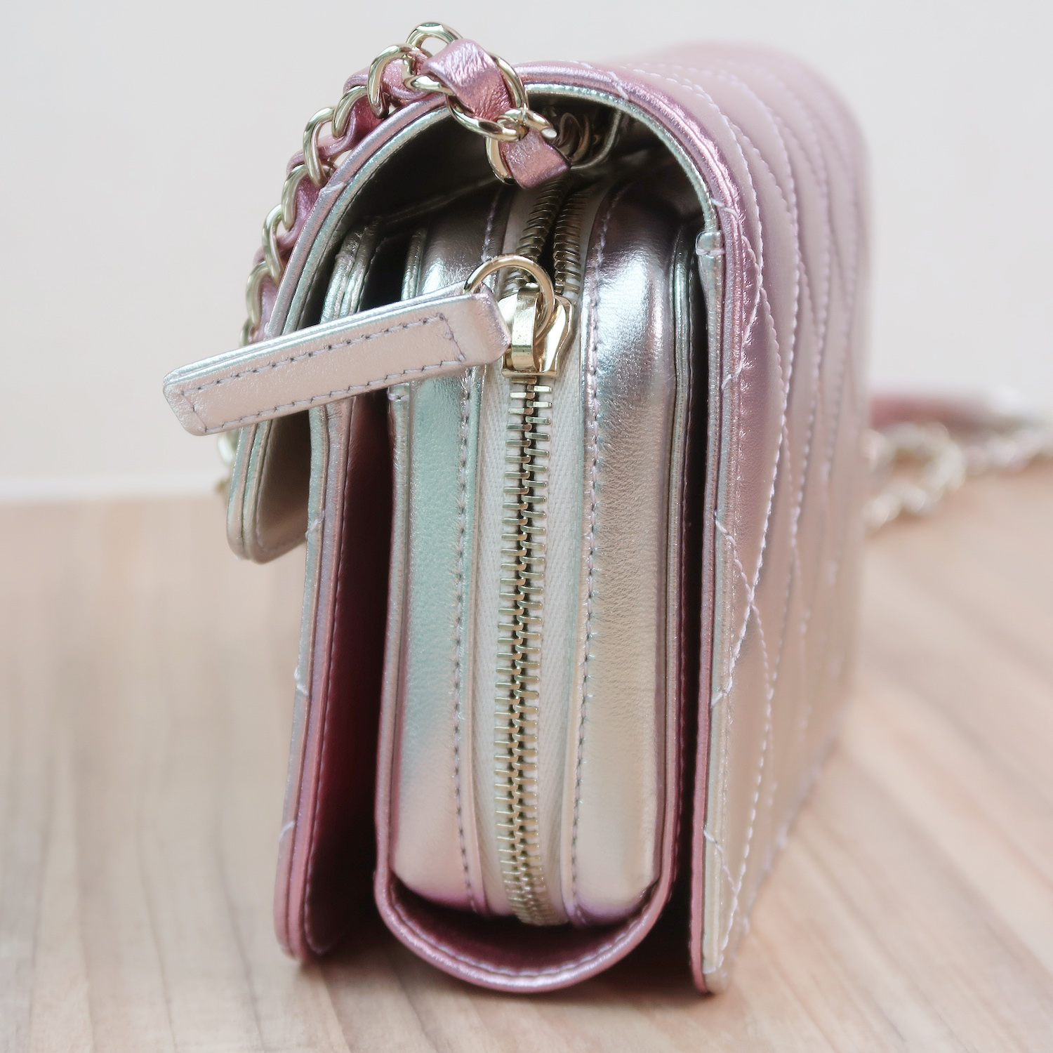 Chanel Rose Pink Metallic Lambskin Like A Wallet Flap GHW