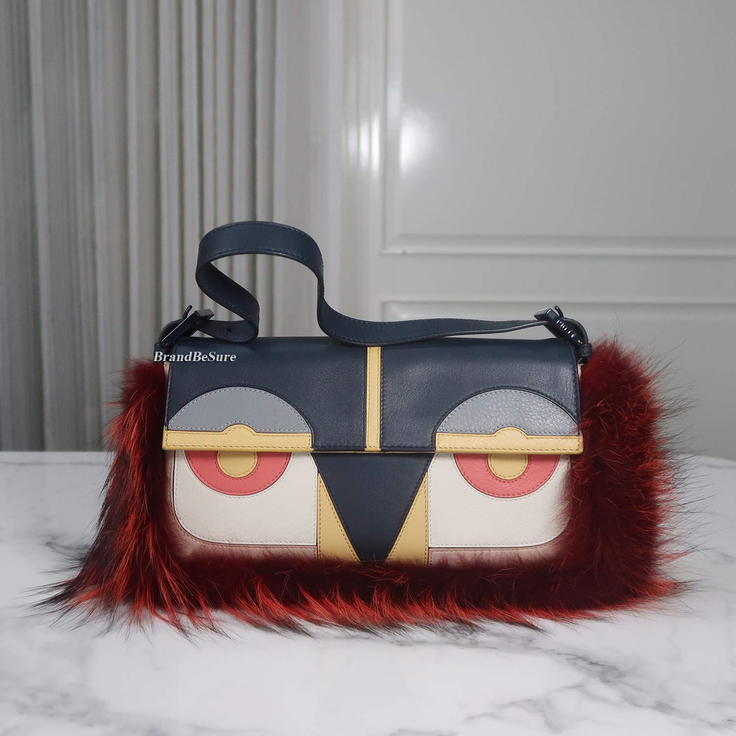 Fendi Multicolor Calf Leather / Fur / Monster Eyes Baguette Bag