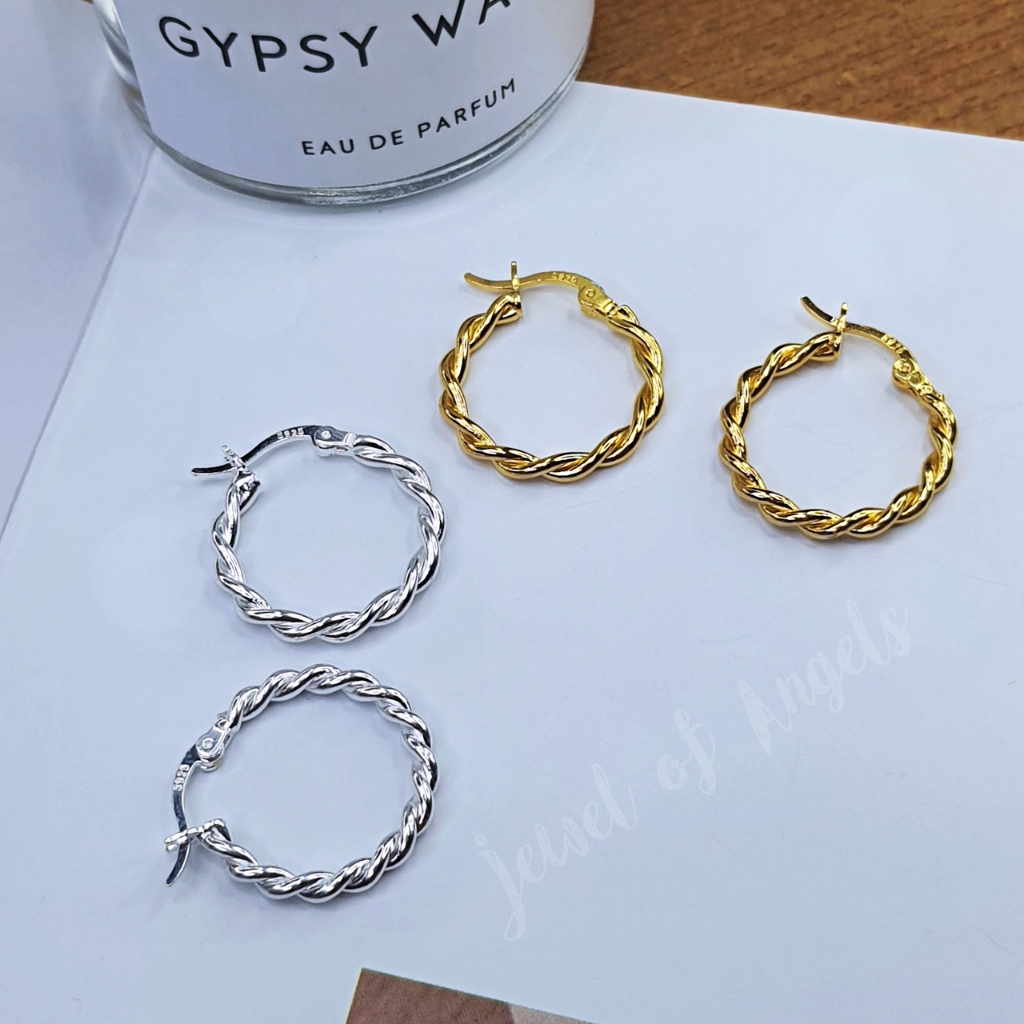 ต่างหูห่วงเงินแท้ S925 รุ่น Deserve ห่วงเกลียวใหญ่ สีเงิน สีทอง ตุ้มหูห่วง เงินแท้ทั้งชิ้น Silver925