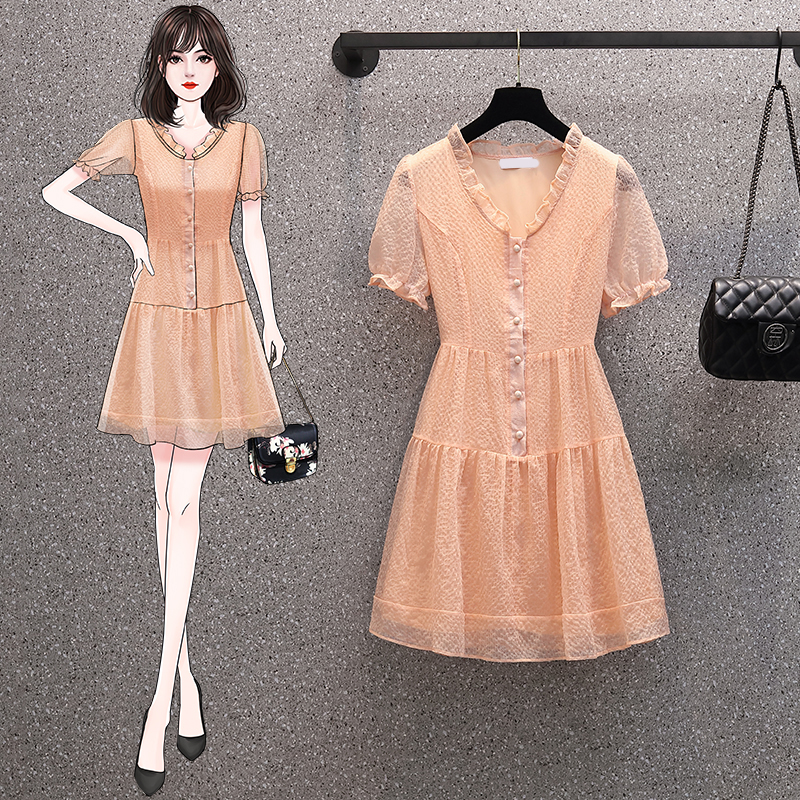 เดรสแขนสั้น มีไซส์ L-4XLอก 38-47 นิ้ว ใส่ได้ทั้งสาวหุ่นดีน่ารักจนถึงสาวอวบพลัสไซส์