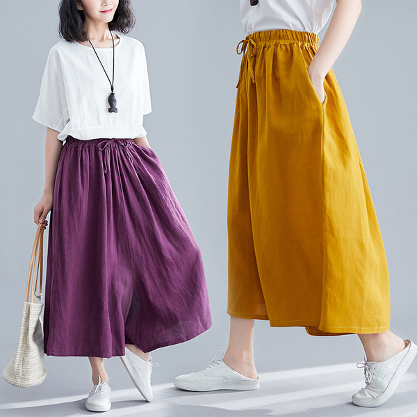 กางเกงผ้าลินิน กางเกงขายาว กางเกงผ้าลินินญี่ปุ่น กางเกงผ้าลินิน เอว ยางยืด By LZcotton and linen