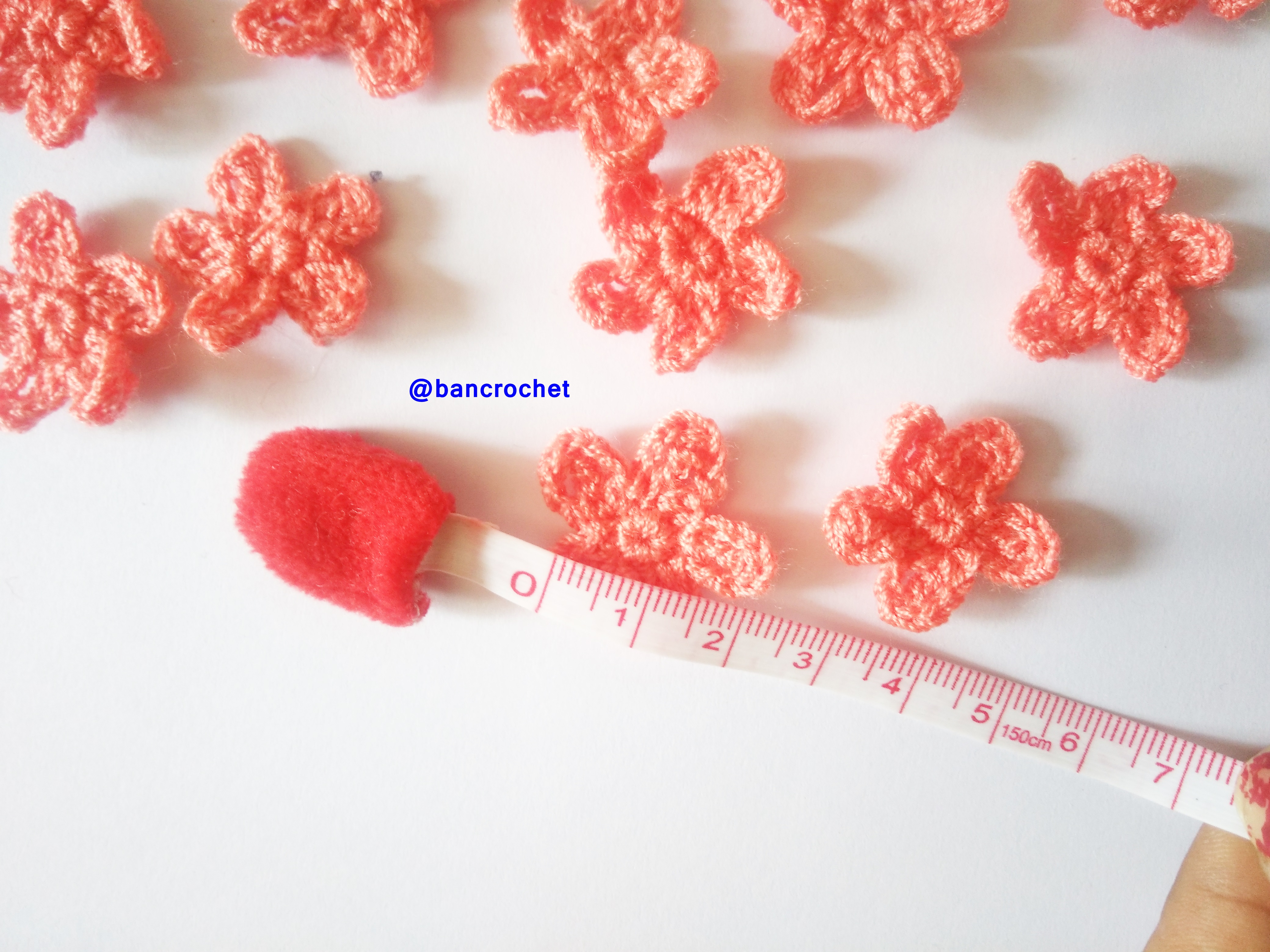 Bancrochet ดอกไม้ถักโครเชต์ crochet flowers ส้ม 2 cm