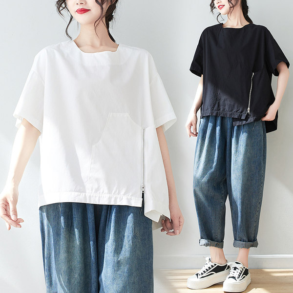เสื้อลินินคนอ้วน เสื้อทีเชิ้ตคนอ้วนผู้หญิง เสื้อทีเชิ้ตตัวใหญ่ By Literary Plus size
