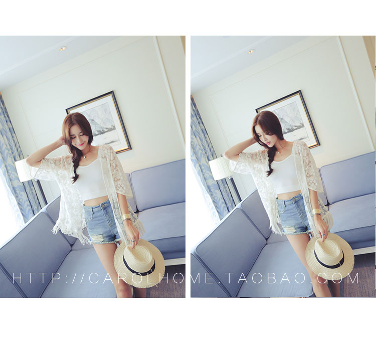 เสื้อคลุมซีทรู มีลายในตัว เหมาะกับวันชิลๆ พร้อมส่งจ้า white