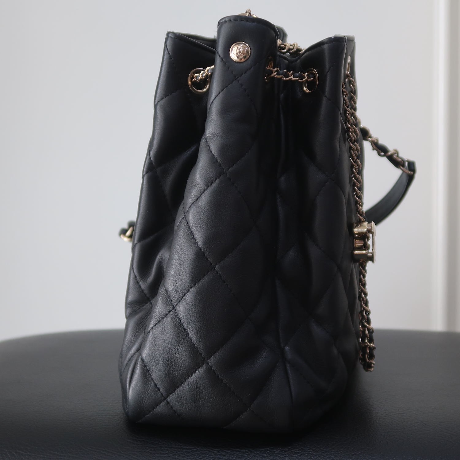 Chanel Black Lambskin Medium Drawstring GHW