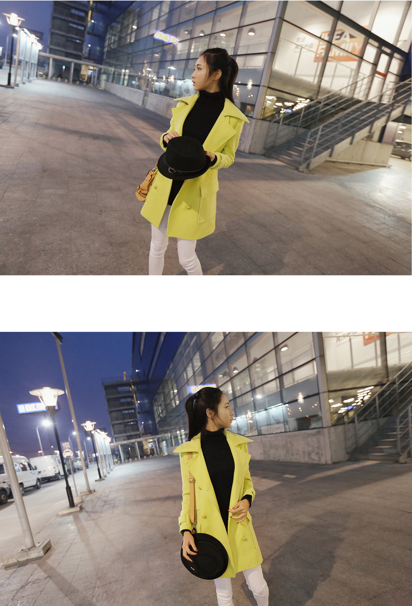 Korean hot double-breasted long-sleeved coat โค้ททรงสวยสีเขียวนีออน แบรนด์ RJ STORY แท้ พร้อมส่ง สีเขียวนีออน ตามภาพ สีจริงสวยค่ะ