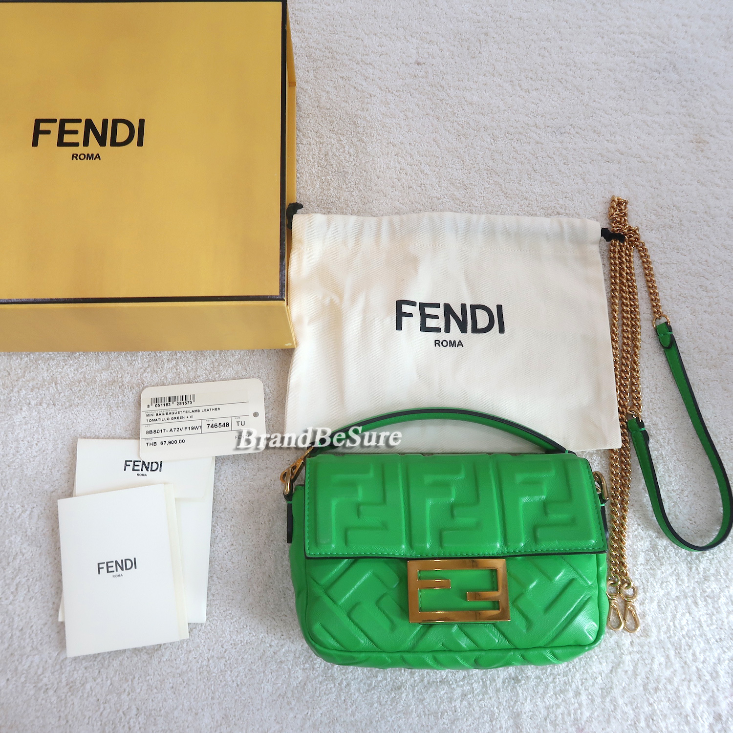 Fendi Green Nappa FF Mini Baguette