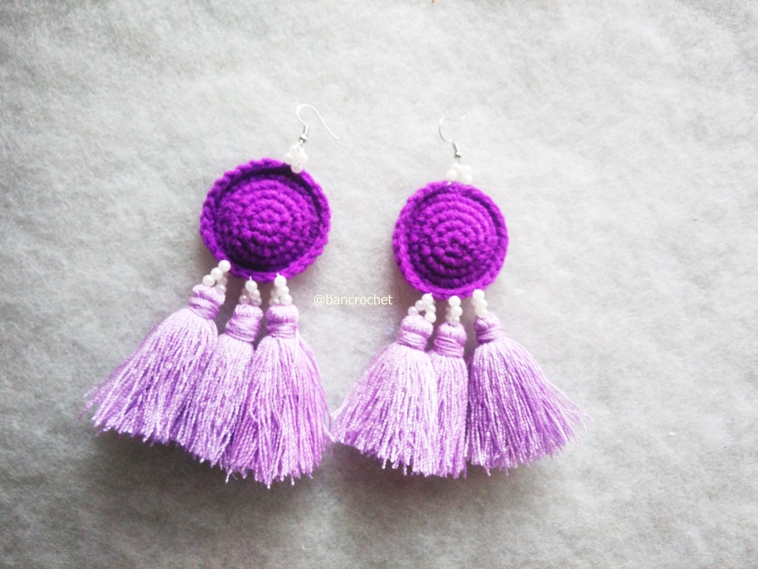 ต่างหูถักโครเชต์ crochet earrings หลากสี 5 นิ้ว