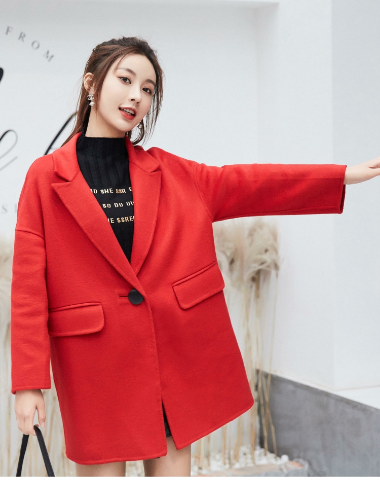 เสื้อโค้ท สไตล์เกาหลี ทรงโคล่ง แบบเก๋ ผ้าหนากันหนาวได้ดี บุซับในกันลม พร้อมส่ง สีแดง