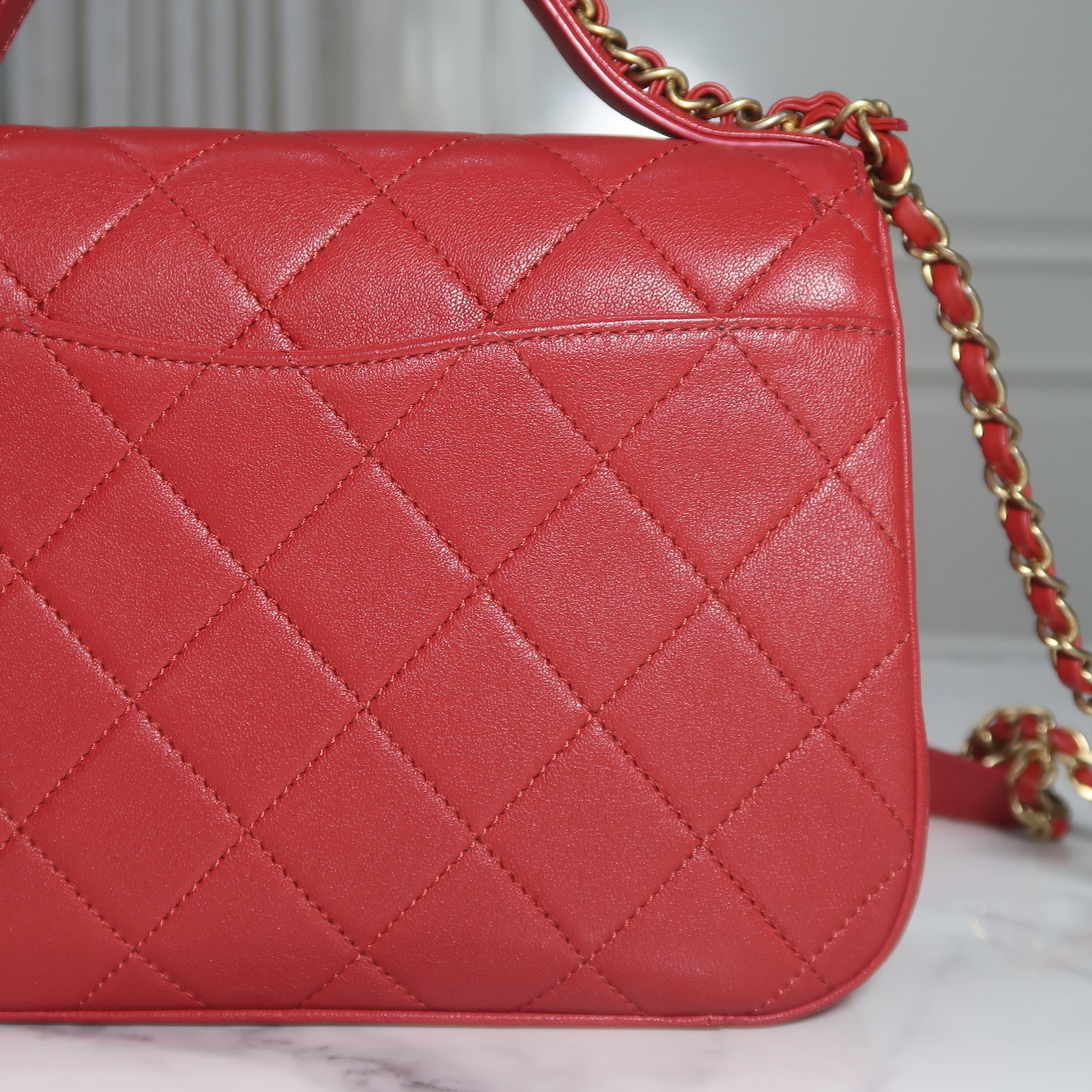 Chanel Red Lambskin Chain Infinity Top Handle Bag GHW(ใบ King Power 2019)