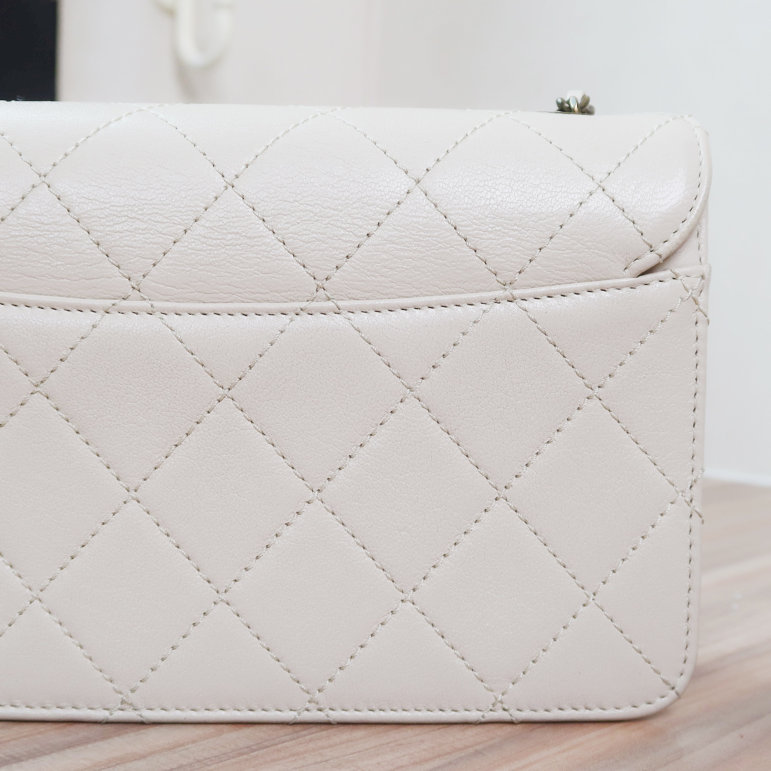 Chanel Ivory Sheepskin Quilted Mini Beauty Lock Flap Bag GHW