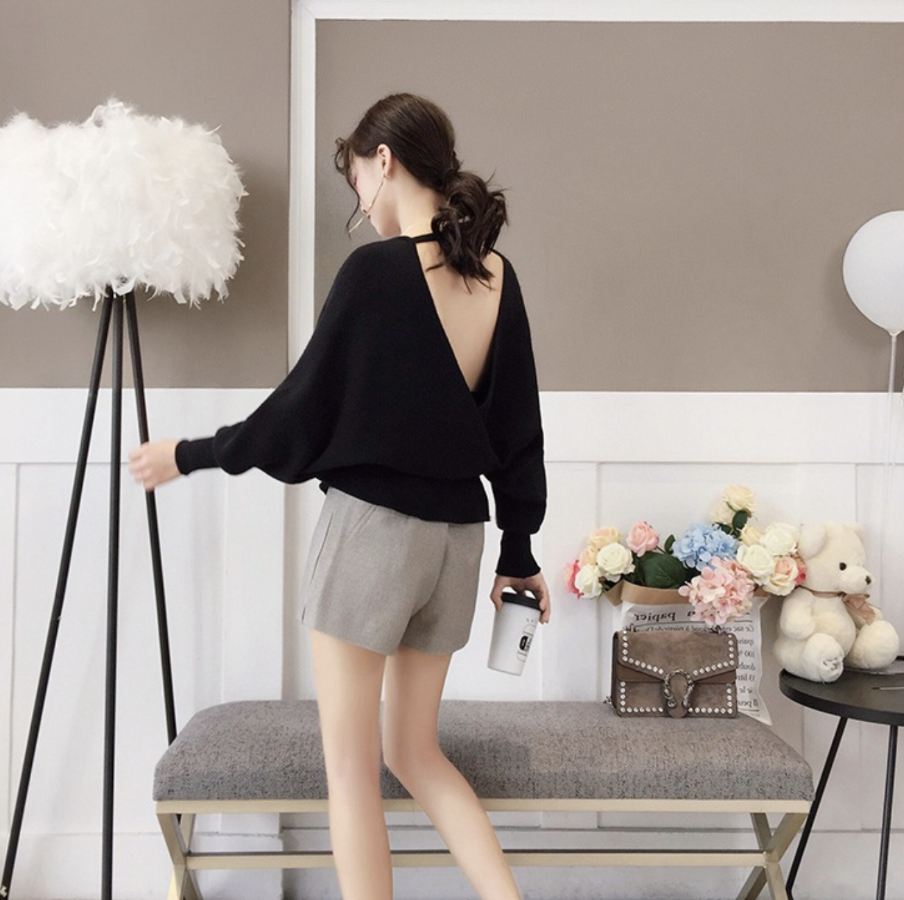 เสื้อไหมพรม ทรงสวย เซ็กซี่ โชว์แผ่นหลัง จั๊มเอว พร้อมส่ง