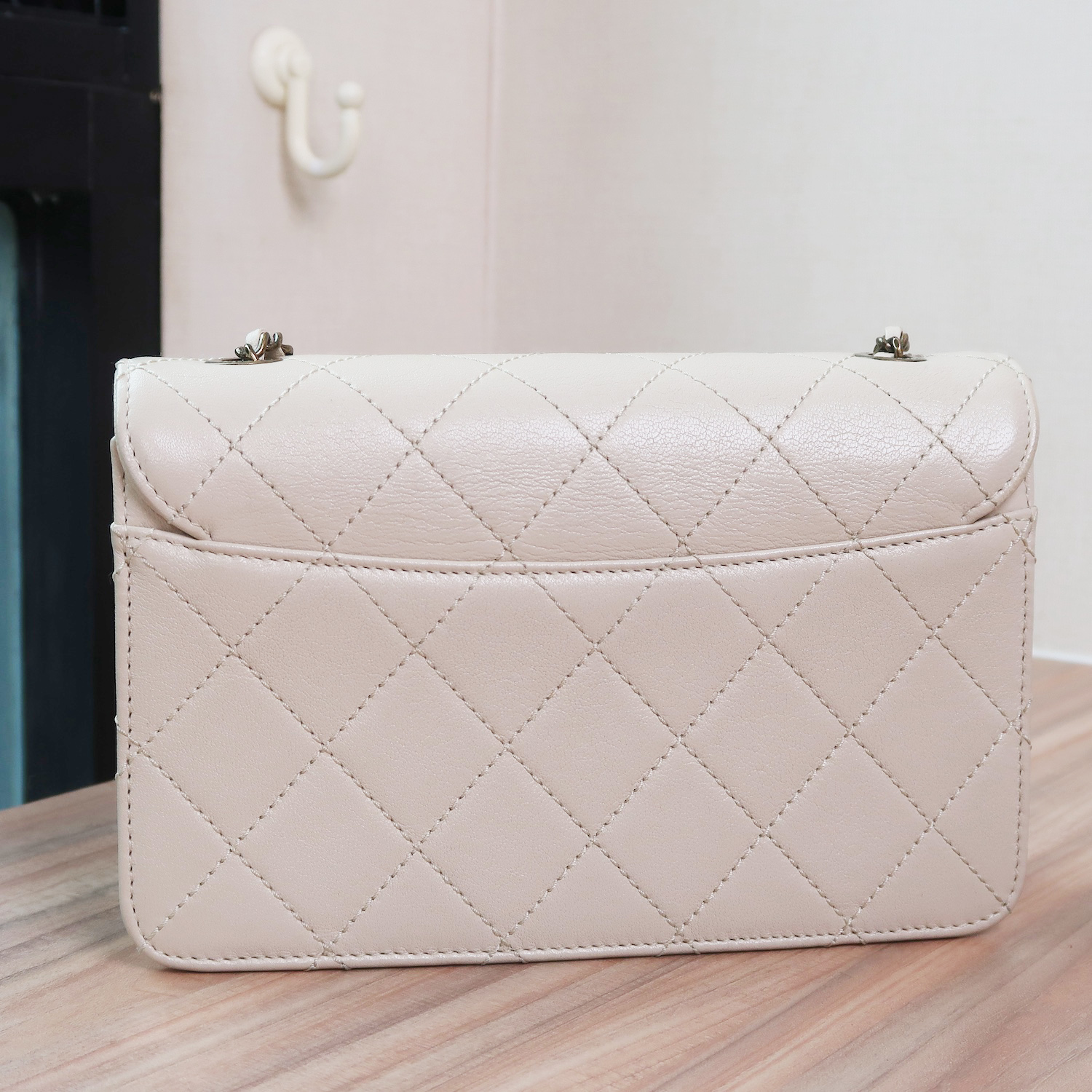 Chanel Ivory Sheepskin Quilted Mini Beauty Lock Flap Bag GHW