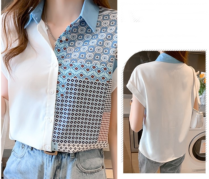 เสื้อเชิ้ต ผู้หญิง เสื้อเชิ้ต แขนสั้น สวย ๆ ใส่เที่ยว โทนสีฟ้า ขาว เสื้อคอปก สวย ๆ ใส่เที่ยว ใส่ทำงาน วันหยุด 481853