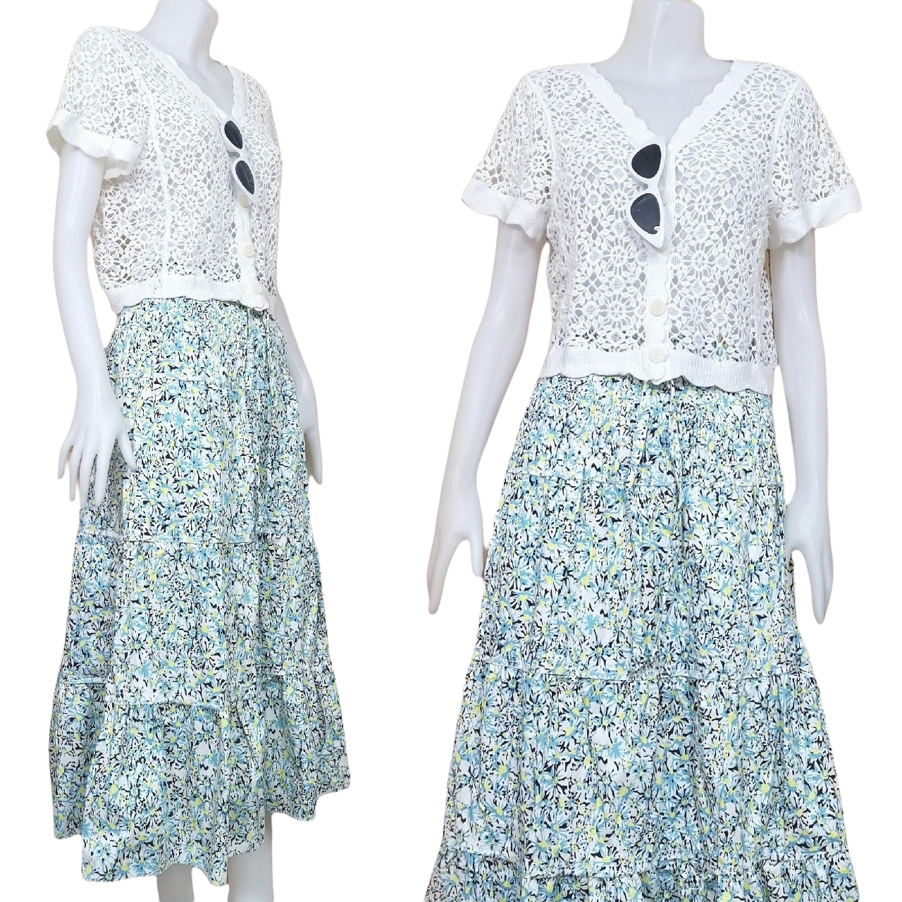 Skirt403-406 กระโปรงยาวลายดอกไม้ เอวสม็อคยางยืด ผ้าคอตตอนยีนส์, ผ้าสกินนี่เนื้อดีมีน้ำหนัก งานสวยน่ารักทรงนี้มีติดตู้ไว้ใส่ได้เรื่อยๆ งานน่ารักแมทช์กับอะไรก็เข้า