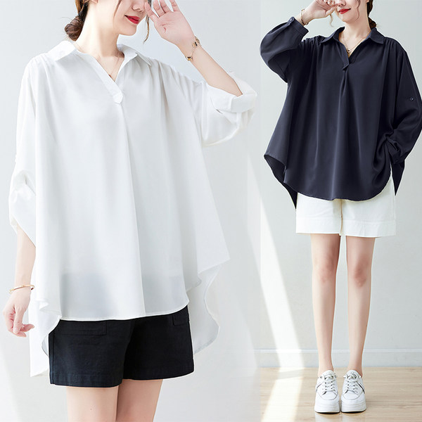 เสื้อทีเชิ้ตคนอ้วนผู้หญิงสไตล์คอตตอนลินินมีไซต์อก 47-48 นิ้ว