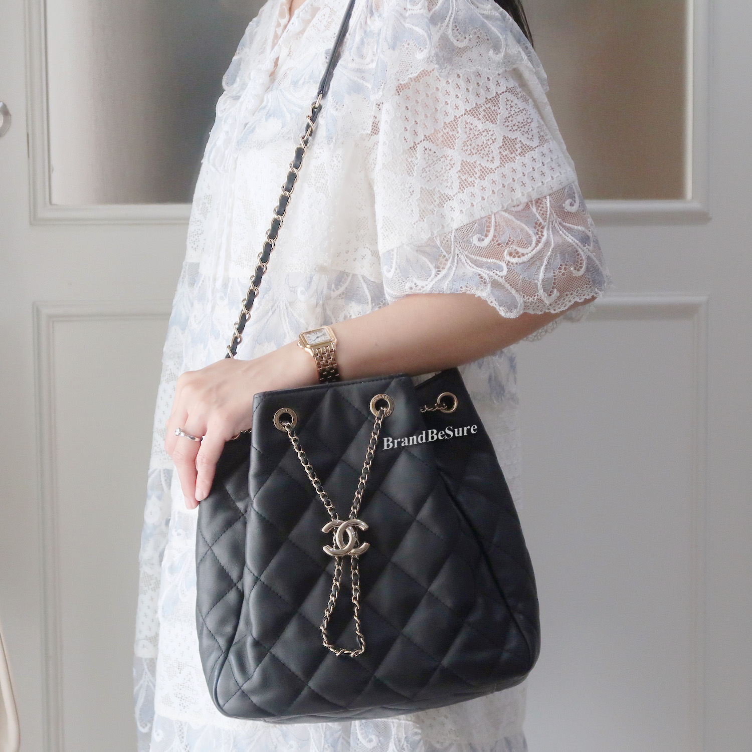 Chanel Black Lambskin Medium Drawstring GHW