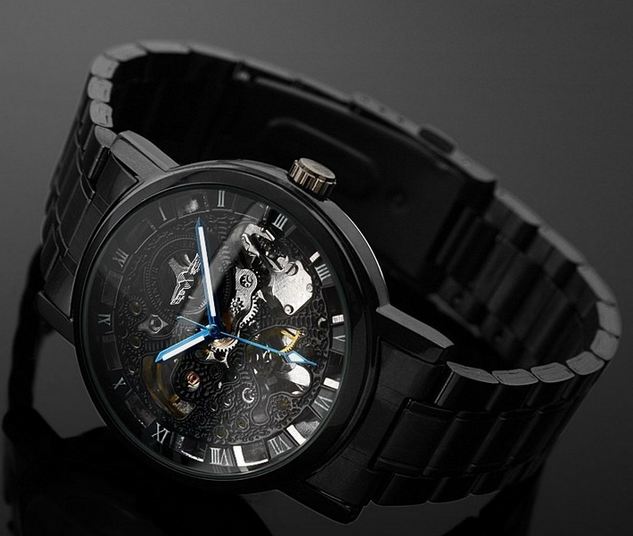 นาฬิกาข้อมือ Mechanical watch นาฬิกาโชว์กลไก นาฬิกาเปลือย สาย สแตนเลส สีดำ หน้าปัดคลาสสิค ไม่ต้องใส่ถ่าน 71342