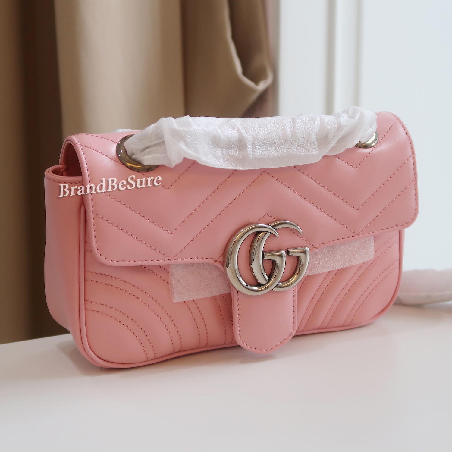 Gucci Pink Calfskin GG Marmont Mini Flap 22 SHW