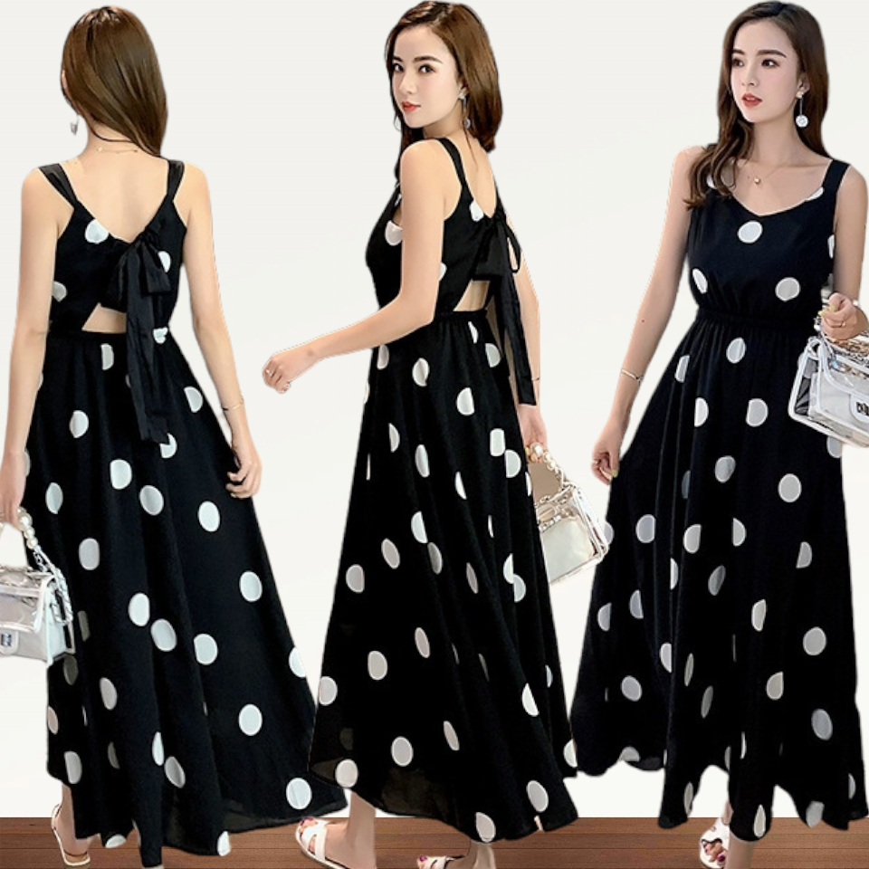 Dress4652 Maxi Dress เดรสยาวลายวงกลมผูกโบว์หลัง เอวยางยืด มีซับในทั้งชุด ผ้าชีฟองเกรดพรีเมียมเนื้อดีหนามีน้ำหนักทิ้งตัว งานสวยดีเทลดีงาม ใส่เดี่ยวหรือแมทช์กับเสื้อคลุมเก๋ๆ สักตัวก็น่ารักดูดีไม่แพ้กัน