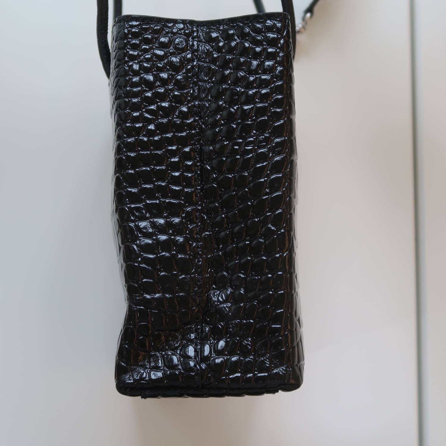 Balenciaga Black Croc Calfskin Shopping Tote XXS
