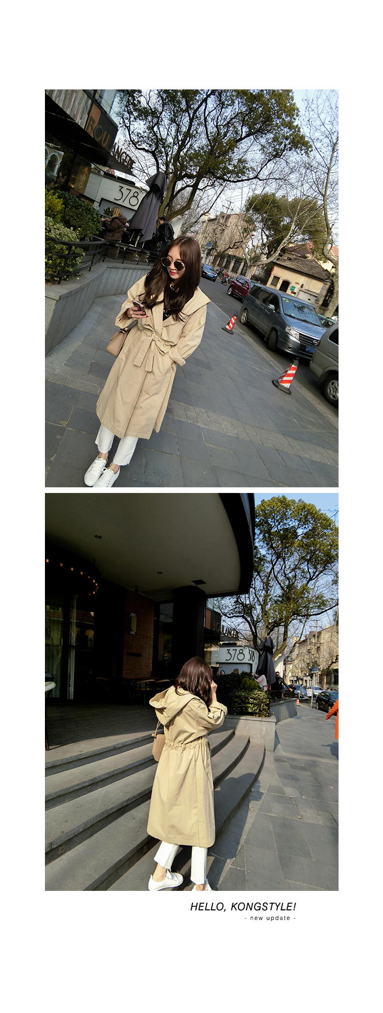 เสื้อคลุมตัวยาว มีฮูดพร้อมสายผูกเอว ทรงเก๋ ผ้าเนื้อด้าน บาง พร้อมส่ง ครีมโทนเขียว