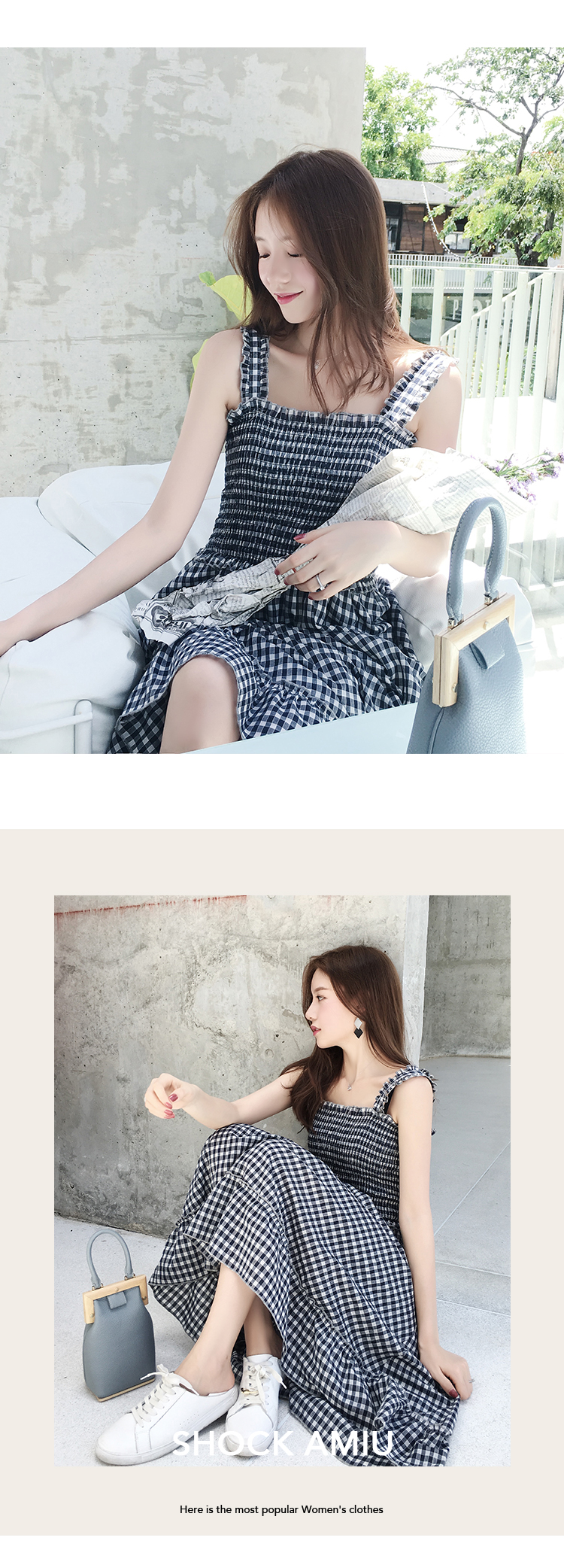 Dress4587 เดรสยาวลายสก็อตสม็อครอบอกและเอวยืดขยายได้เยอะ ผ้าคอตตอนเนื้อดีใส่สบาย งานสวยงานดี ใส่เที่ยวทะเลหรือวันสบายๆ น่ารักสุดๆ มี 2 สี ดำ, น้ำตาล