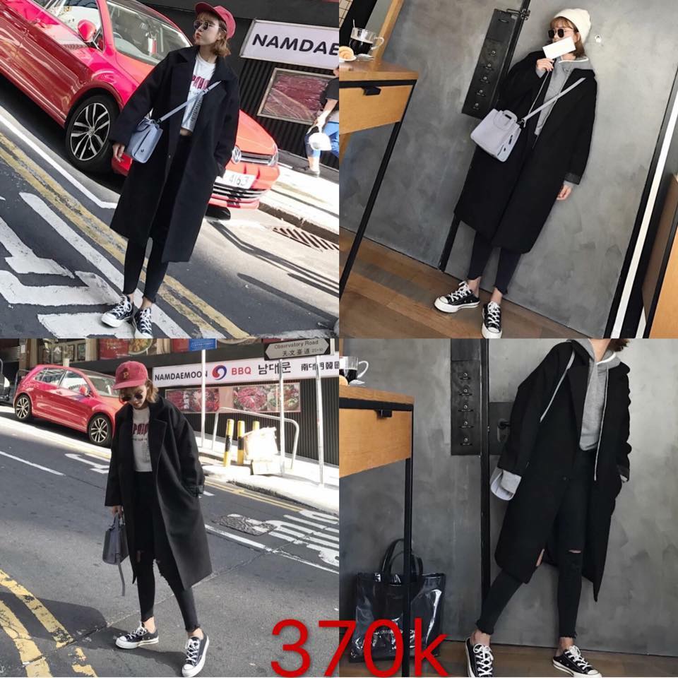 OverCoat เสื้อโค้ทกันหนาว ทรงยาวสีดำ ผ้าวูลเนื้อเรียบ บุซับในกันลม พร้อมส่ง ผ้าดีเป็นทรงสวย เกาหลีฝุดๆ same pic