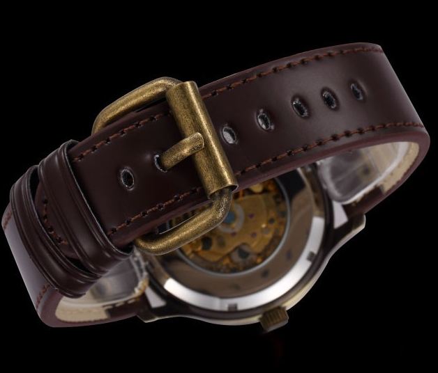 นาฬิกาข้อมือ โชว์กลไก Mechanical watch สายหนังแท้ นาฬิกาแบบไม่ต้องใส่ถ่าน ดีไซน์ สไตล์วินเทจ ดูคลาสสิค สุด ๆ ของขวัญให้แฟน สุดหรู 348601