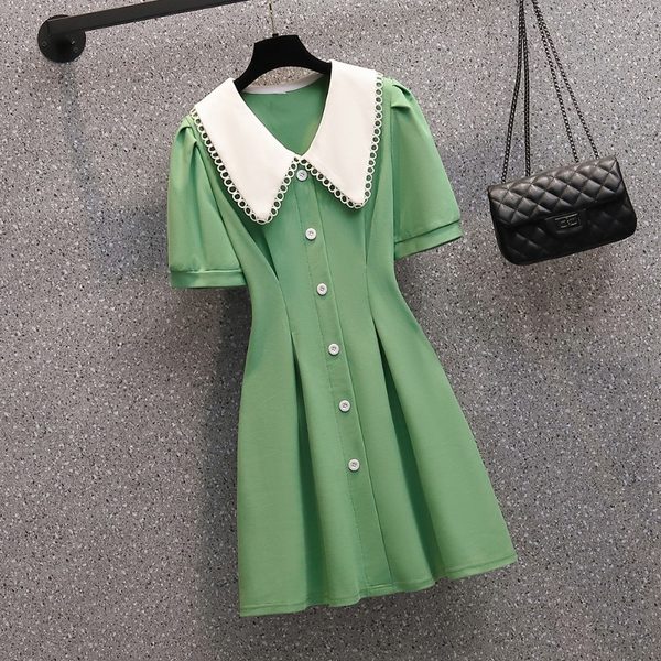 เดรสคนอ้วน เดรสสาวอวบ ชุดเดรสคนอ้วนวัยรุ่น สีเขียวคอปก BY PLUS SIZE Girl