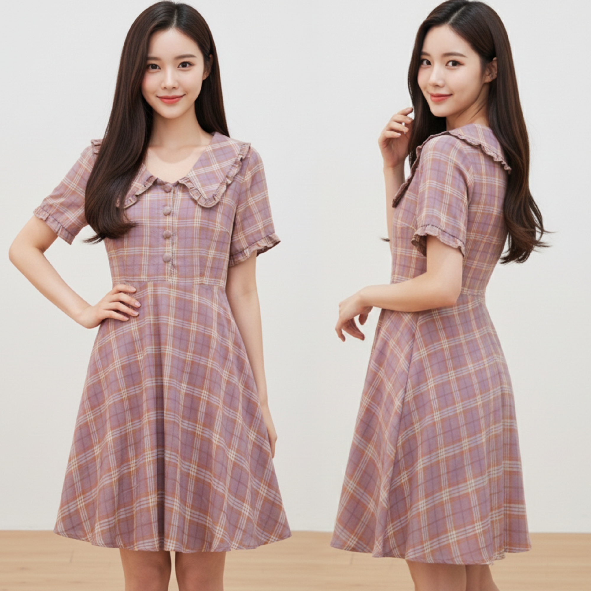 👗 Dress4592 เดรสลายสก็อตผ้าโพลีเนื้อนุ่ม ช่วยขับลุคให้อ่อนหวานละมุนดูน่าทะนุถนอมและดูน่ามองเป็นพิเศษ ด้วยโทนชมพูอมม่วงสไตล์ญี่ปุ่นแมทช์ได้หลายโอกาส
