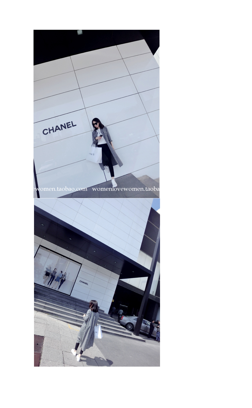 เสื้อคลุมลายสก๊อต ตัวยาว เกาหลีฝุดๆ พร้อมส่ง ลายขาวดำ