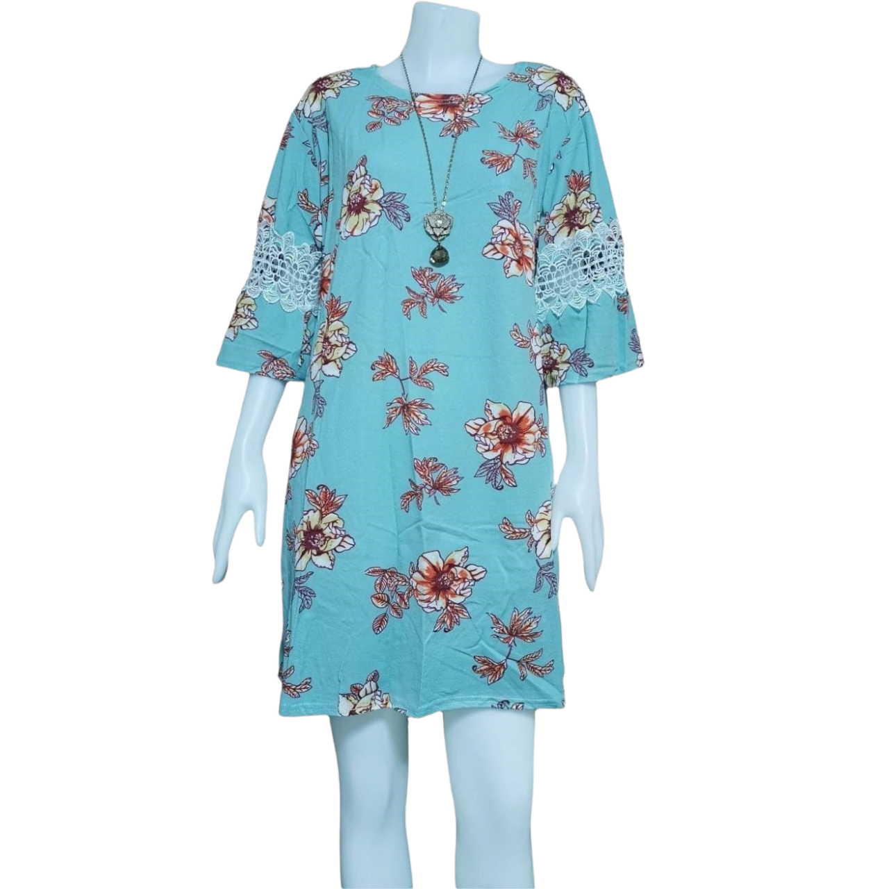 Dress4388 เดรสไซส์ใหญ่ทรงปล่อยลายดอกไม้ แขนสามส่วนระบายแต่งลูกไม้ ผ้าวูลเวฟ(ผ้าหนังไก่)เนื้อดีหนานิ่มมีน้ำหนักยืดขยายได้เยอะใส่สบายสุด งานดีทรงสวย ทรงนี้ใส่ได้เรื่อยๆ **พร้อมส่ง 4 สี แดง, เขียวมิ้นท์, กรม, ดำ