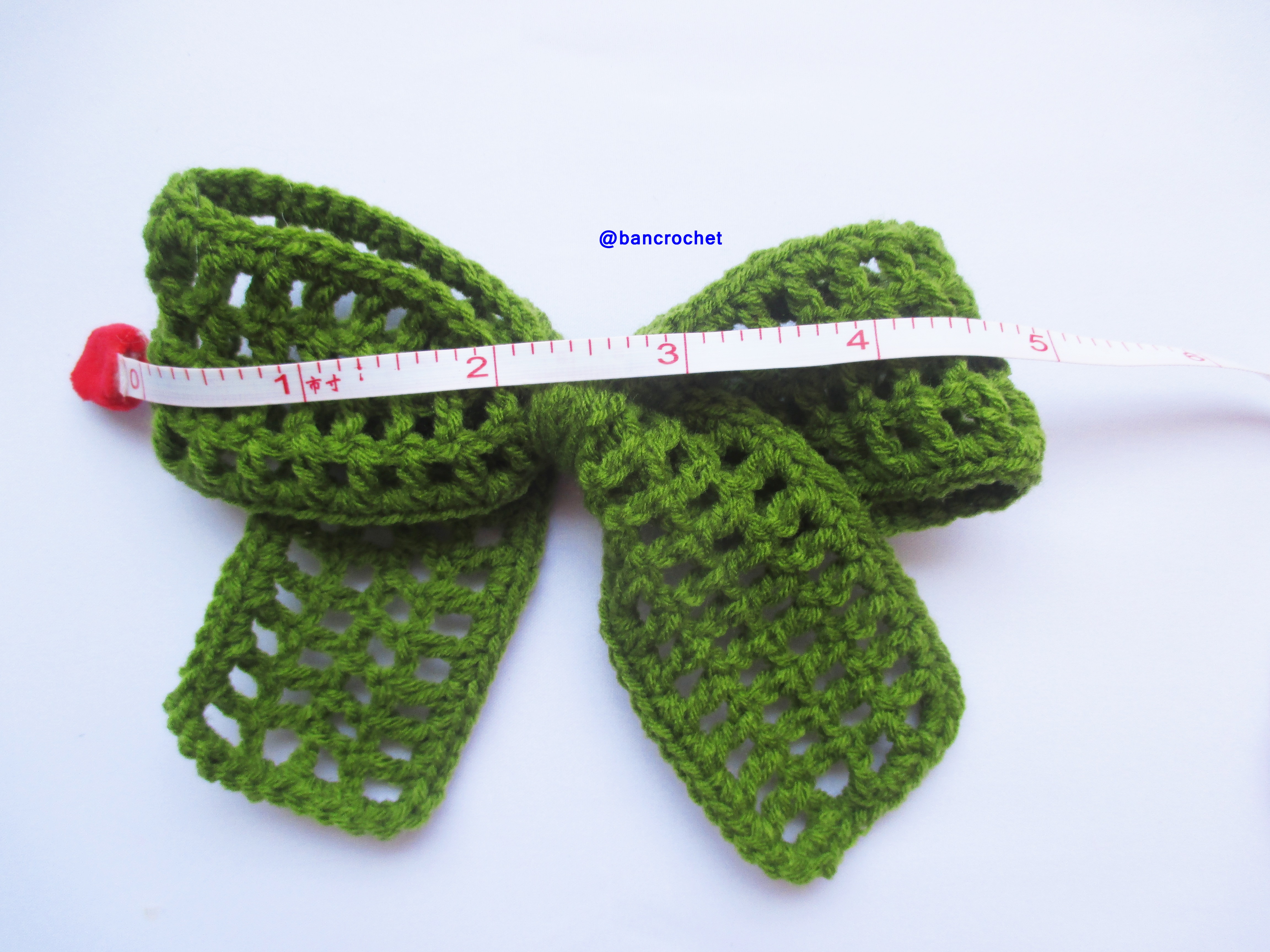 Bancrochet โบว์ถักโครเชต์ Crochet Bow เขียวขี้ม้า 3x5 นิ้ว