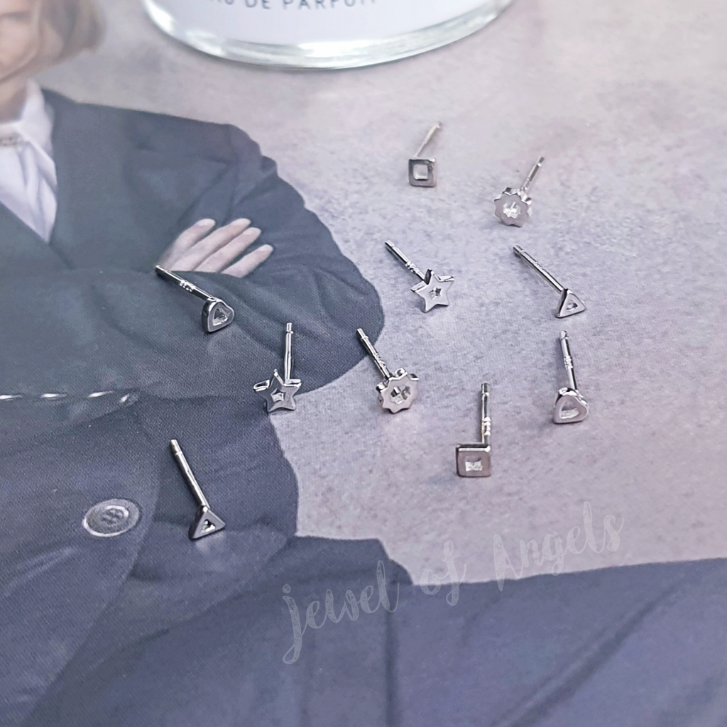 ต่างหูเงินแท้S925 รุ่น Light ต่างหูก้านเสียบ จิ๋ว มินิมอล 3เหลี่ยม 4เหลี่ยม ดาว หัวใจ ดวงอาทิตย์ สีเงิน Silver925