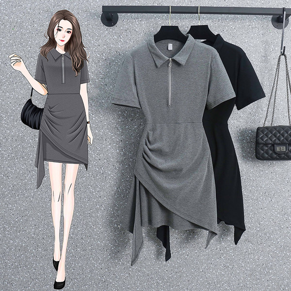 เดรสคนอ้วน เดรสสาวอวบ ชุดเดรสคนอ้วนวัยรุ่นแขนสั้น BY PLUS SIZE Girl