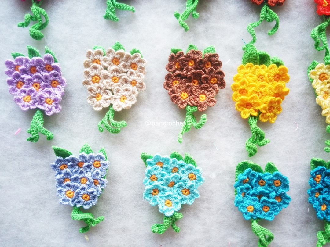 เฉพาะราคาส่ง ช่อดอกไม้จิ๋วถักโครเชต์ Mini flower bouquet crochet (only wholesale) สำเนา หลากสี 5 นิ้ว