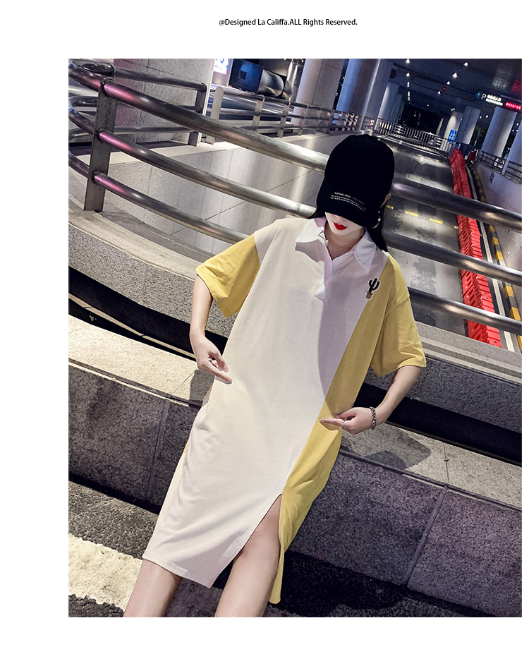 Dress4519 เดรสทรงโอเวอร์ไซส์เดรสสาวอวบคอปกสีเหลืองครีม อกปักกระบองเพชร ผ้าคอตตอนเนื้อดีนุ่มยืดหยุ่นสูงใส่สบาย ผ่าหน้าเล็กน้อยเพื่อความคล่องตัว งานสวยใส่ง่ายน่ารักมาก