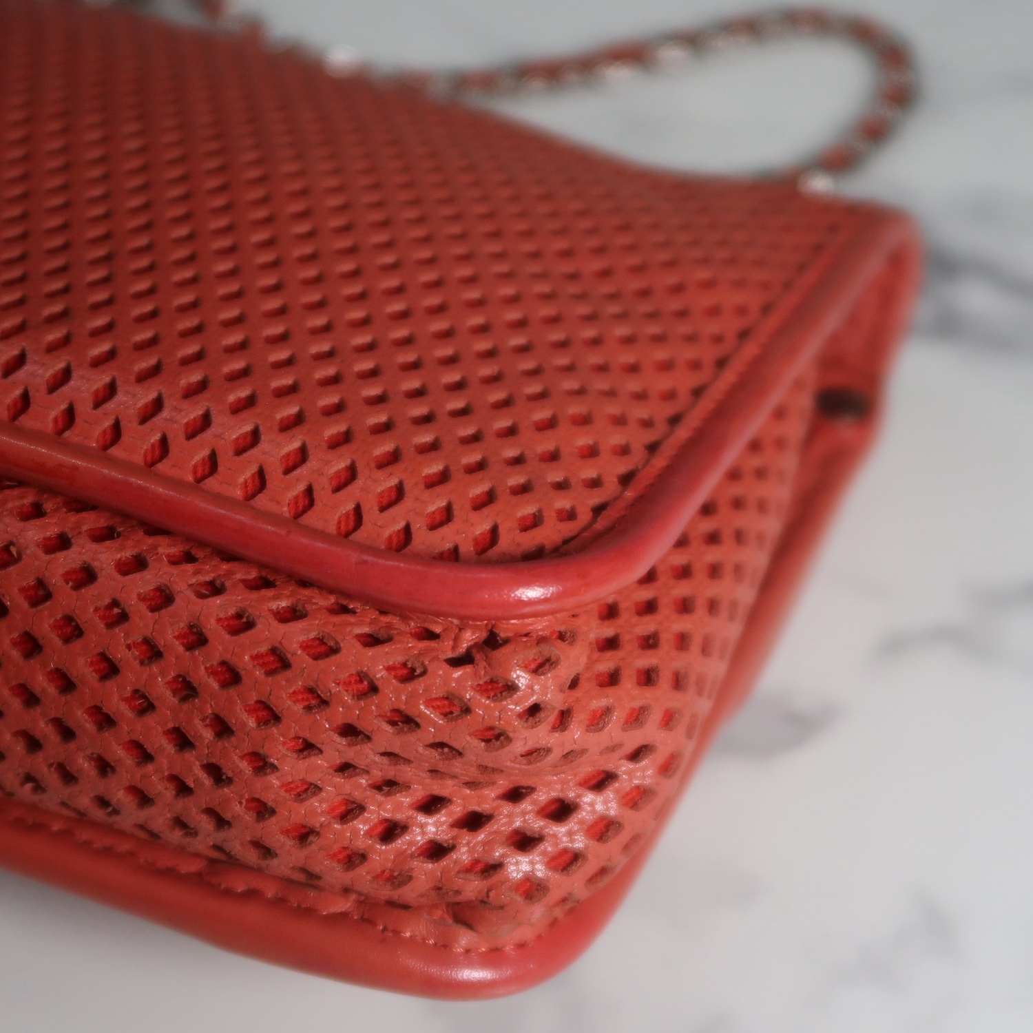Chanel Red Perforated Calfskin Small Up In The Air Flap
