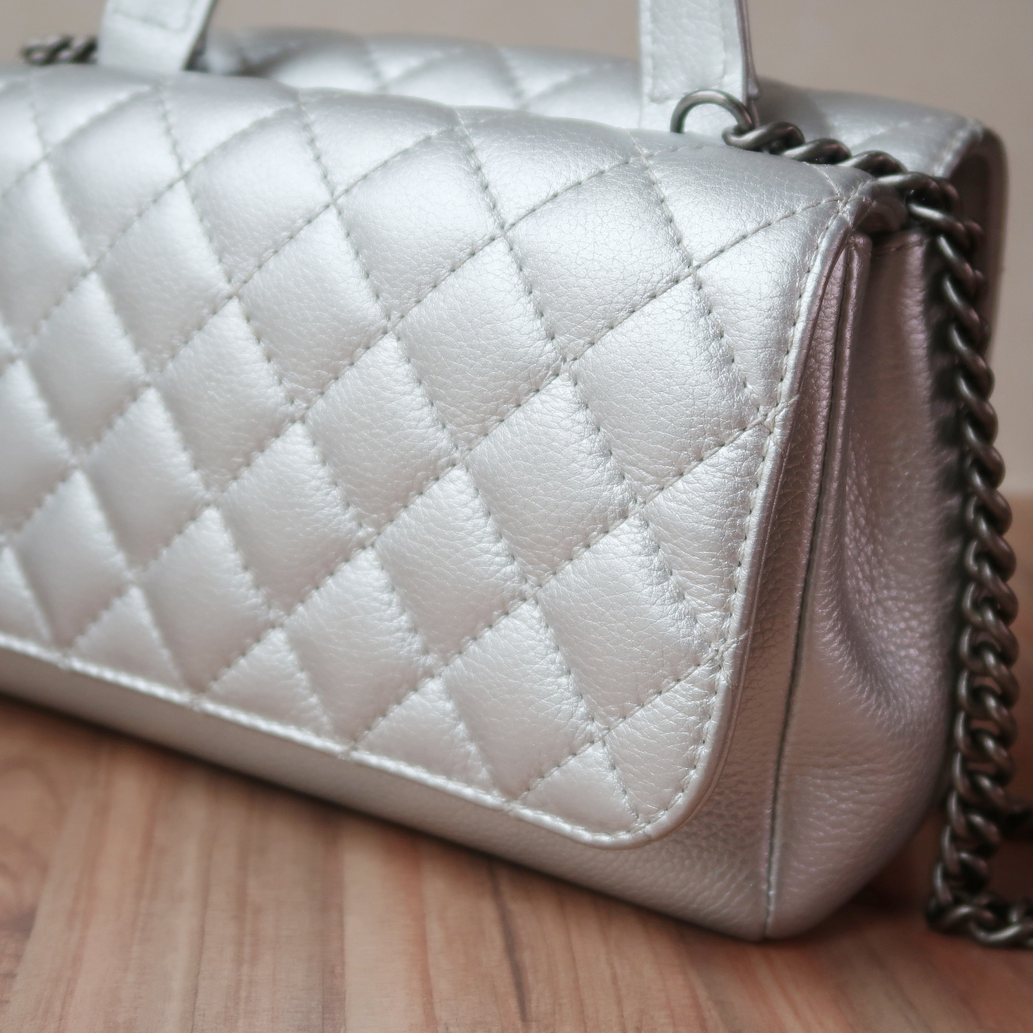 Chanel Silver Calfskin Coco Twin RHW