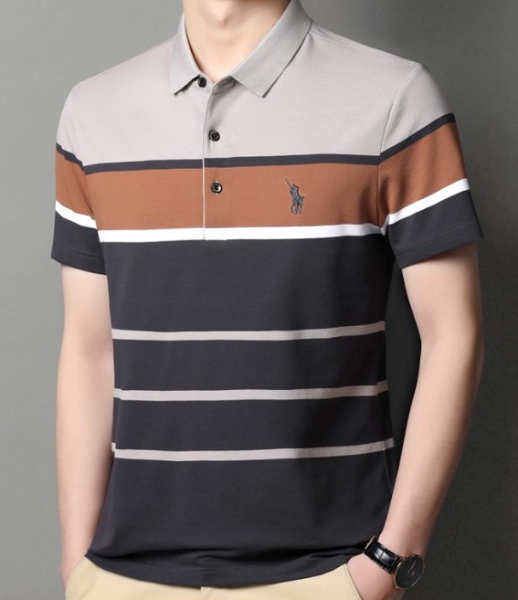 เสื้อโปโล ผู้ชาย ลายขวาง แบบผู้ใหญ่ วัยกลางคน เสื้อ polo สวย ๆ ใส่อยู่บ้าน ทำงาน ออกงาน 287559