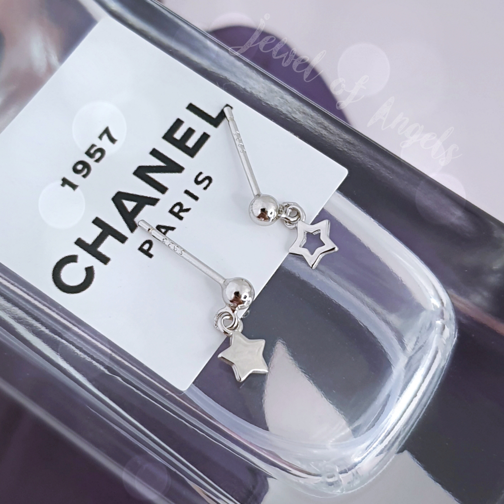 ต่างหูเงินแท้ S925 รุ่น Starry ต่างหูแป้น หมุดกลมแต่งดาว สีเงิน เงินแท้ทั้งชิ้น Silver925 ตุ้มหูเงินแฟชั่น