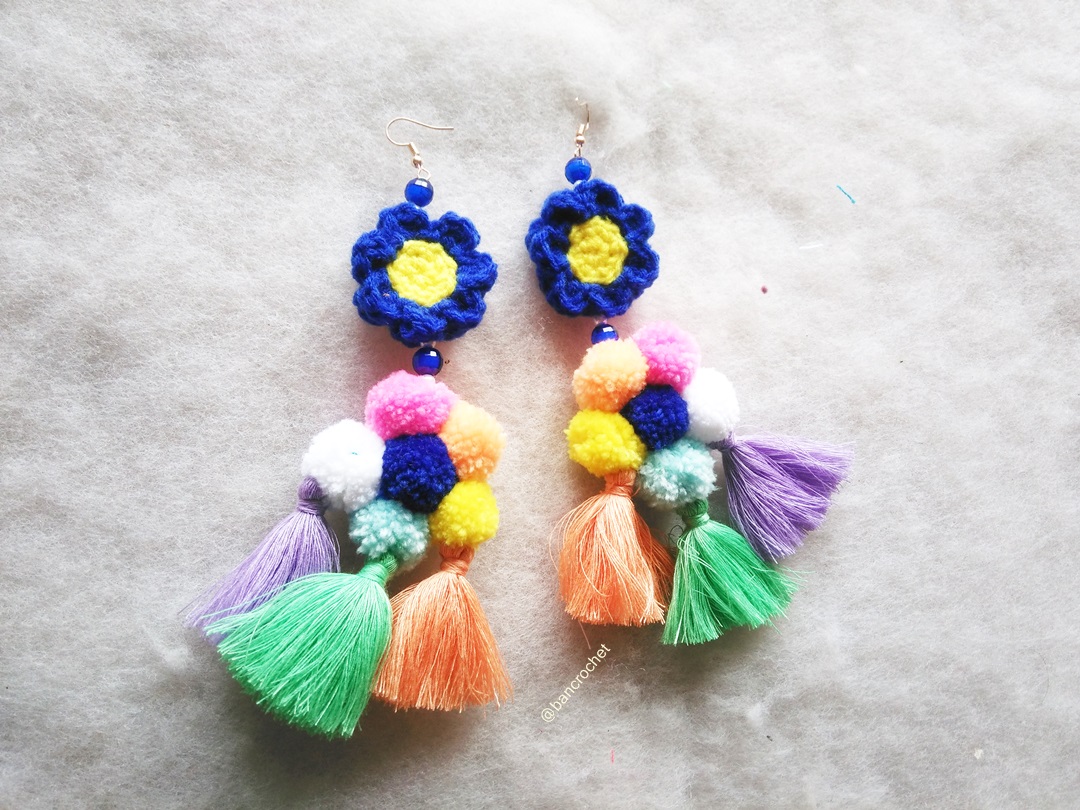 ต่างหูถักโครเชต์ crochet earrings หลากสี 5 นิ้ว