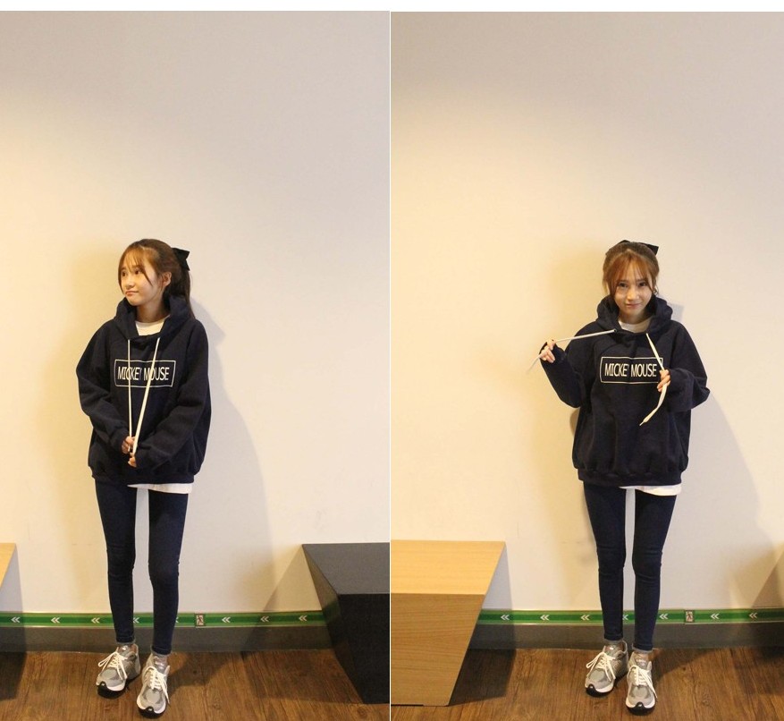 เสื้อกันหนาวฮู้ดดี้ Mickey Mouse มิกกี้เมาส์ สีกรมท่า แฟชั่นเกาหลี น่ารักมากจ้า พร้อมส่ง กรมท่า